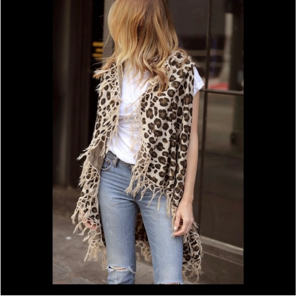 leRumi Fringe Leopard Print Cardigan
